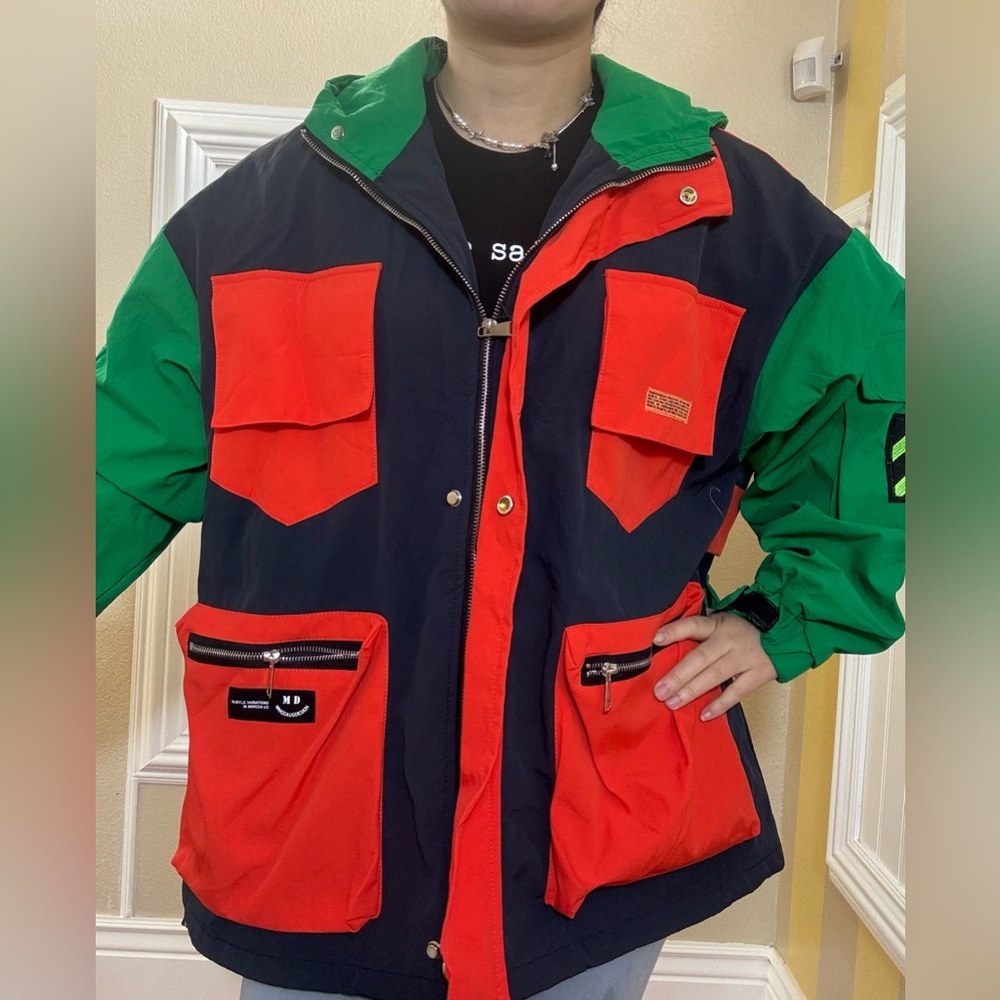 Vibrant Green and Orange Colorblock Jacket - Picture 2 of 9